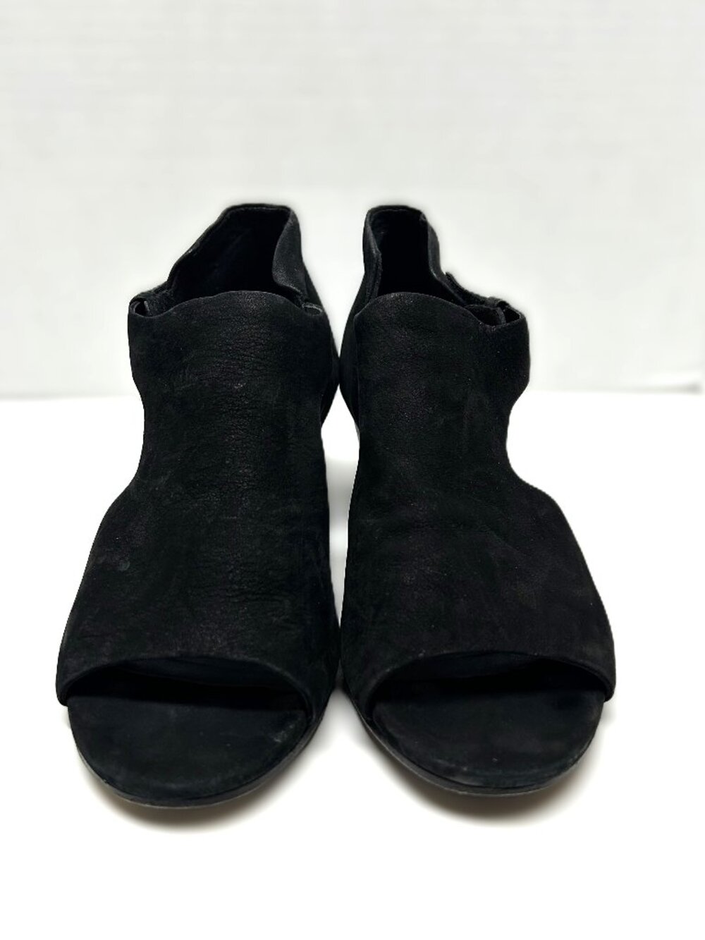 Eileen Fisher black suede peep toe ankle boot with cutouts size 9